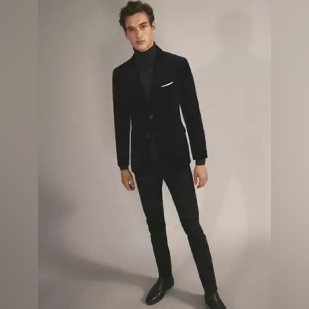 Sean John Jacket Black Solid Velvet Two Button 10… - image 4